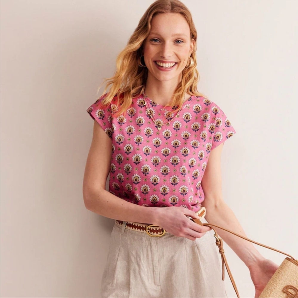 Boden Pink Floral Louisa Printed Slub T-shirt Size XS